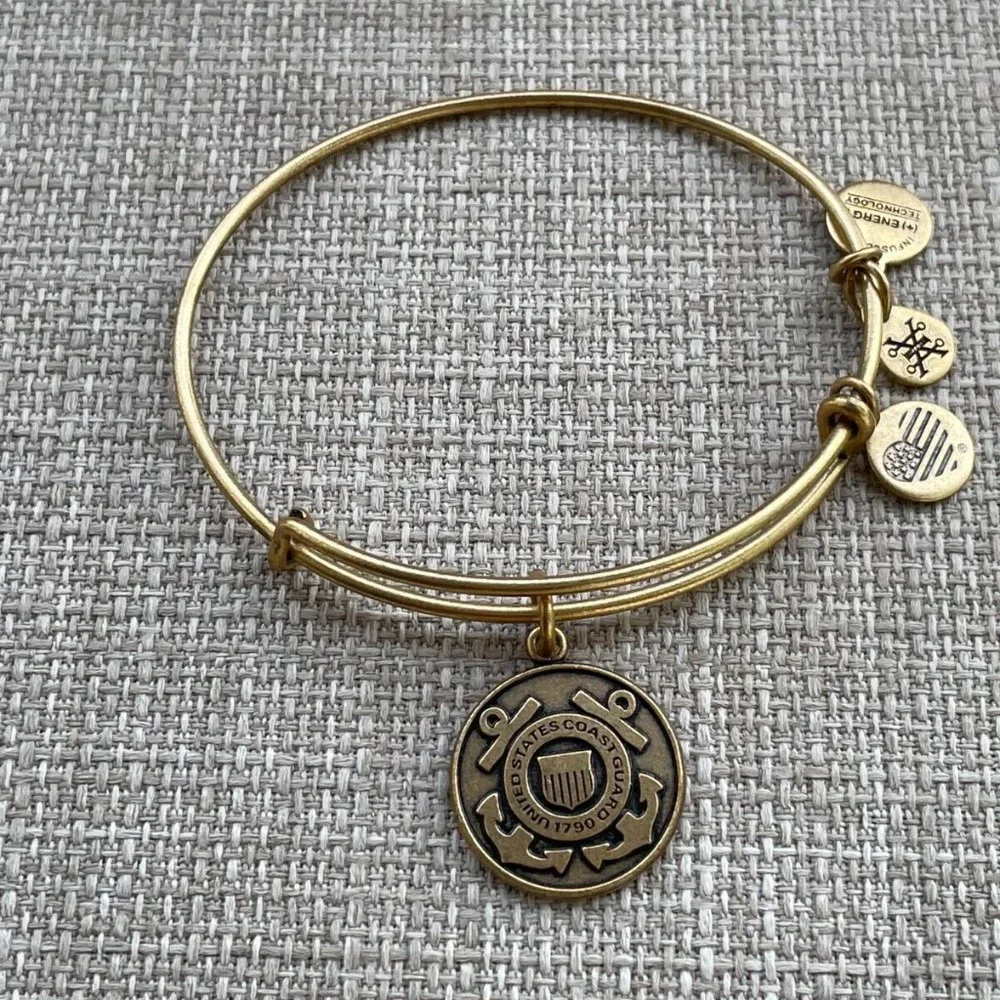 Alex And Ani Bracelet United State COAST GUARD Wrist Band Gold Tone Adjustable - Picture 8 of 8